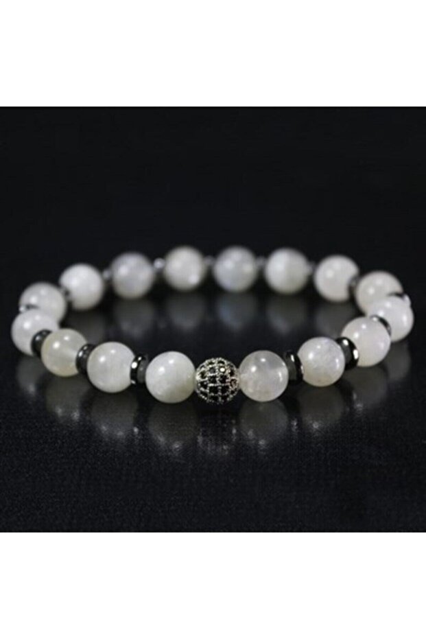 Moonstone - Hematite Design Natural Stone Bracelet