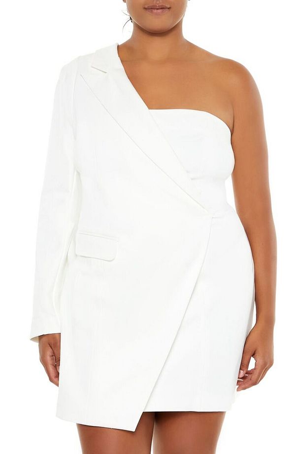 Plus Size Tek Omuz Blazer Mini Elbise - 1