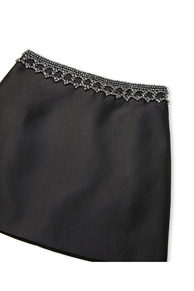 Kristal taş işlemeli mini etek - 4