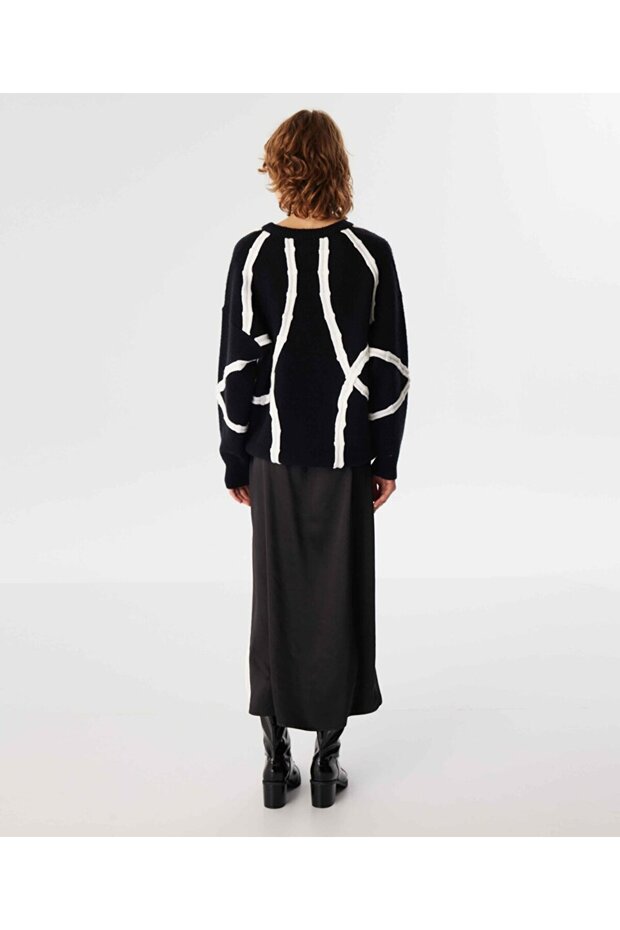 KONTRAST ŞERİTLİ MİDİ ELBİSE - 6