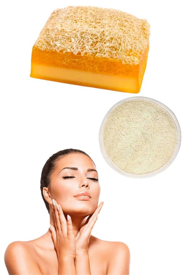 Natural Set of 2 Gourd Fiber Goat Milk Lemon Soap Exfoliating Care Firming Acne Removal Facial Pad