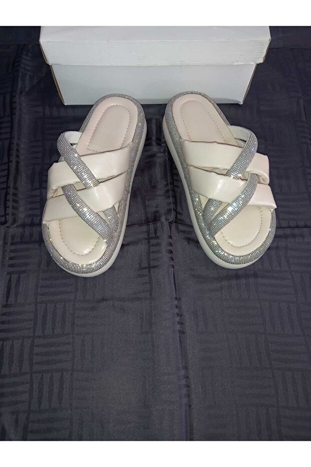 Asel Patent Leather Stylish Slippers with Stones