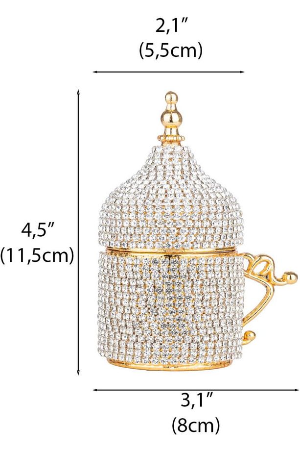 Kahve Fincanı Türk Arap Kahvesi Espresso Fincan Tabağı Taşlı Kristal Set 1 Adet El Yapımı Bakır - 5