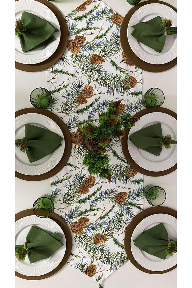 1 Green Pine Cone Pattern Runner Cover with Christmas Pattern (40 * 140)