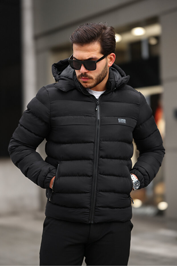 Víz hideg és szélálló téli férfi levehető kapucnis kabát - 2