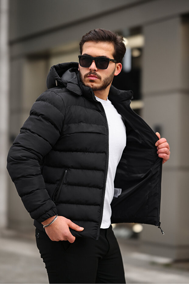 Víz hideg és szélálló téli férfi levehető kapucnis kabát - 3