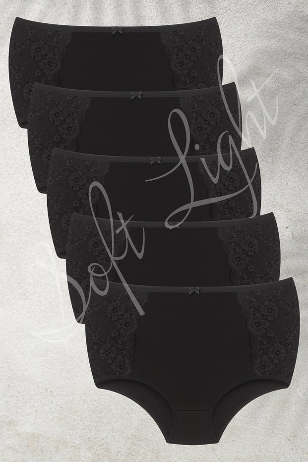 Lace Gathering Women's Panties High Waist Cotton Black Panties 5-Piece Panties