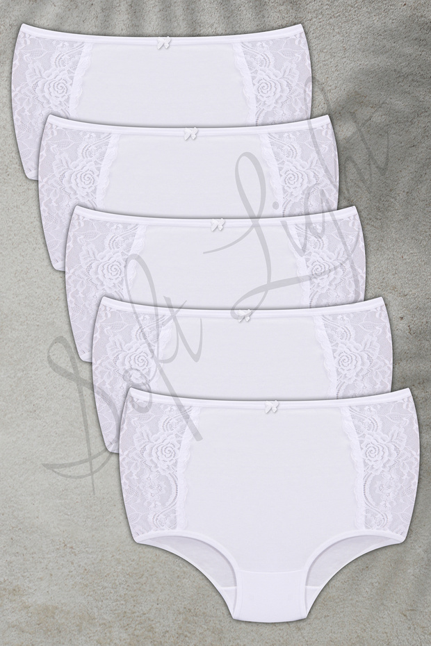 Lace Gathering Women's Panties High Waist Cotton White Panties 5-Piece Panties