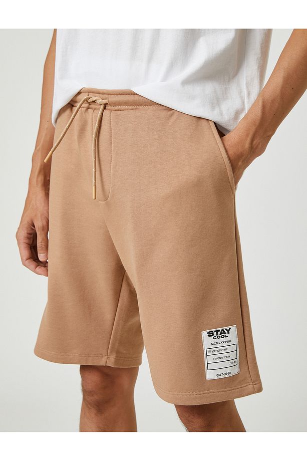Basic Şort Beli Bağcıklı Slogan Etiket Baskılı Cepli - 5