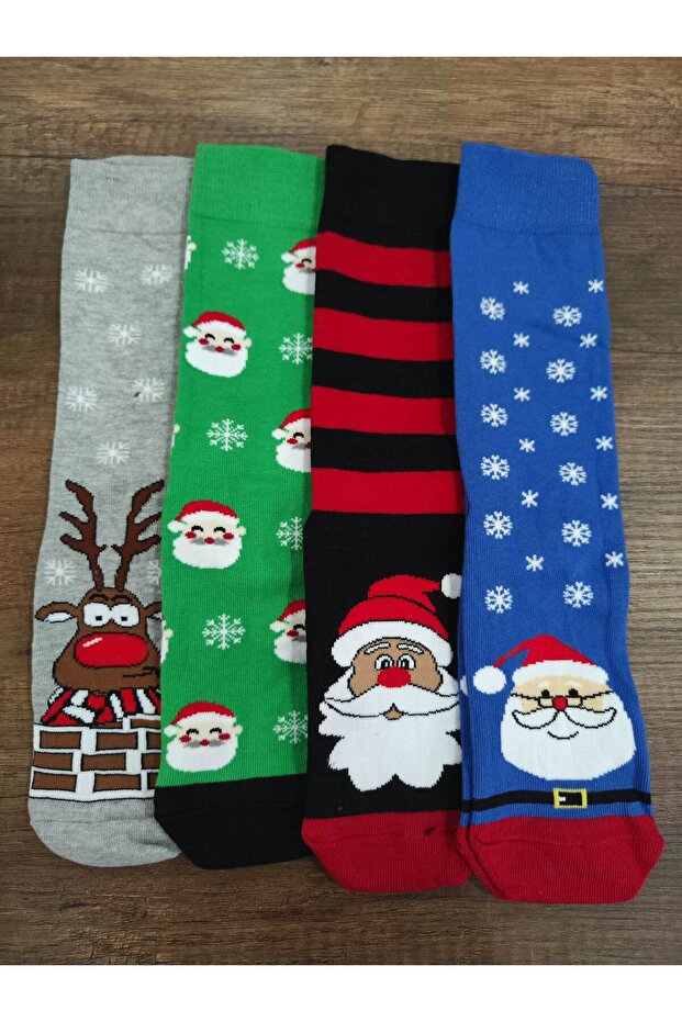 Women's 4 Pair Combed Christmas Socks Washed Cotton