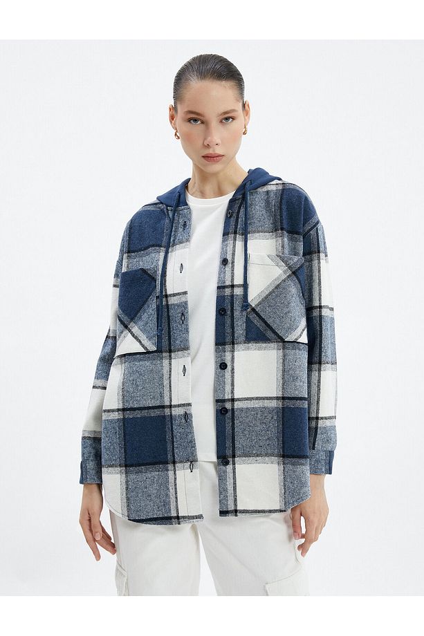 Oduncu Gömlek Ceket Oversize Kapüşonlu Cepli Çift Kumaş - 3