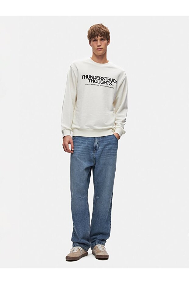 Slogan Crew Neck Long Sleeve Regular Fit Lilac Sweatshirt