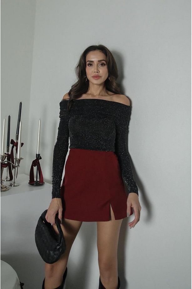 Bordo Mini Şort Etek - 7