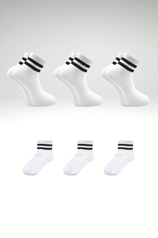 Unisex Black 2 Striped White Half Socks Tennis Socks College 3 Pack