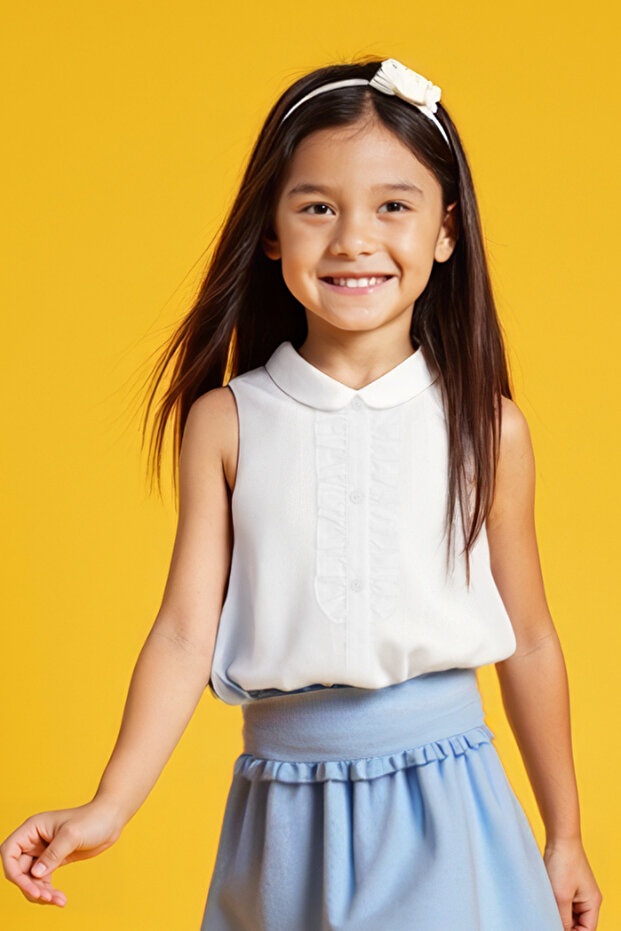 Elena Ecru Cotton Short Sleeve Girls' Shirt