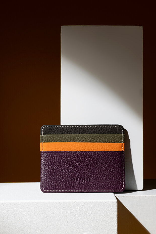 530-g Genuine Leather Horizontal Super Slim Card Holder Flother Plum