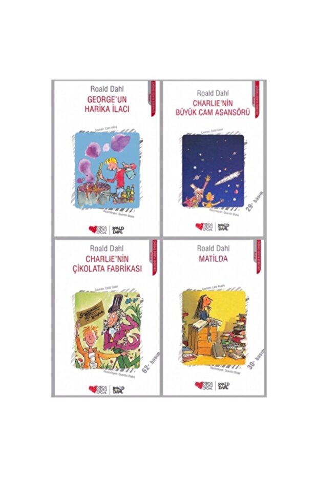Charlie nin Çikolata Fabrikası - Matilda - George'un Harika Ilacı - Cam Asansörü Roald Dahl 4 Books
