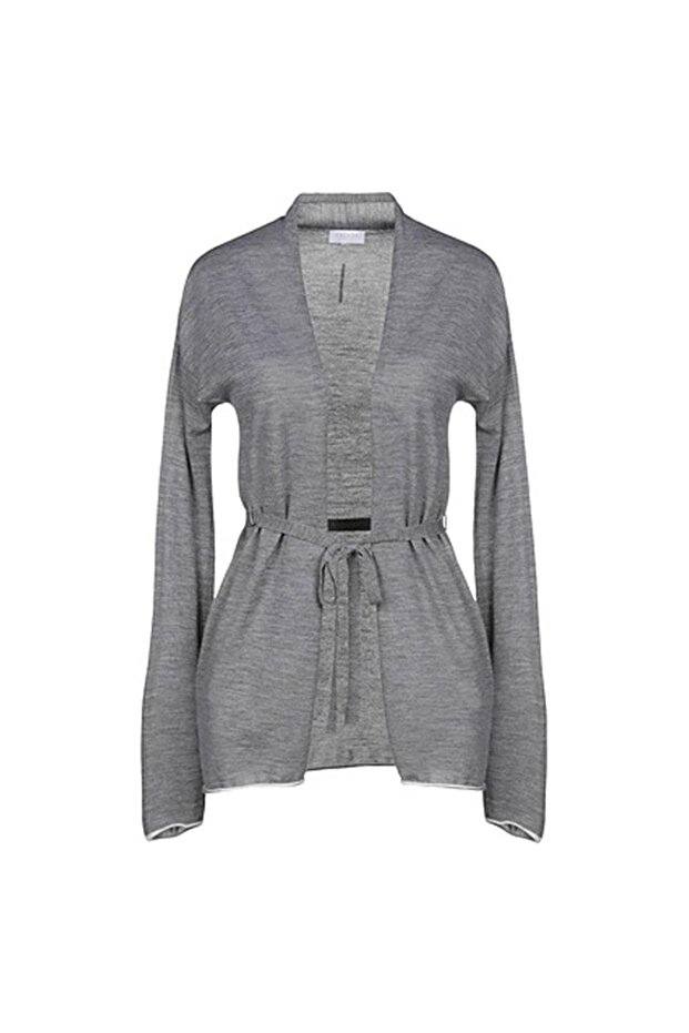 Sport Belted Low Sleeve Mid-Length Wool Knitwear Cardigan