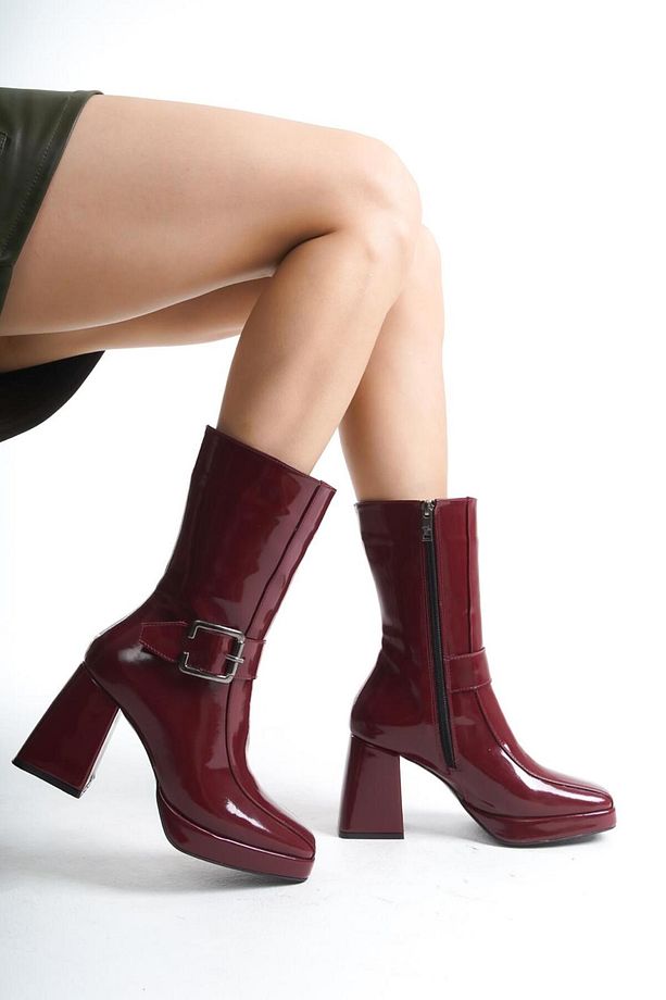 Bordo Rugan Platform Tokalı Kadın Bot - 1