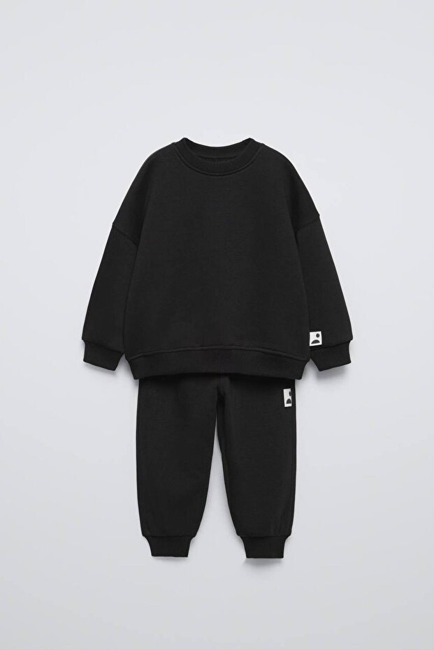 Unisex Çocuk Pamuklu Basic Sweatshirt Ve Eşofman Alt-üst Takım - 1