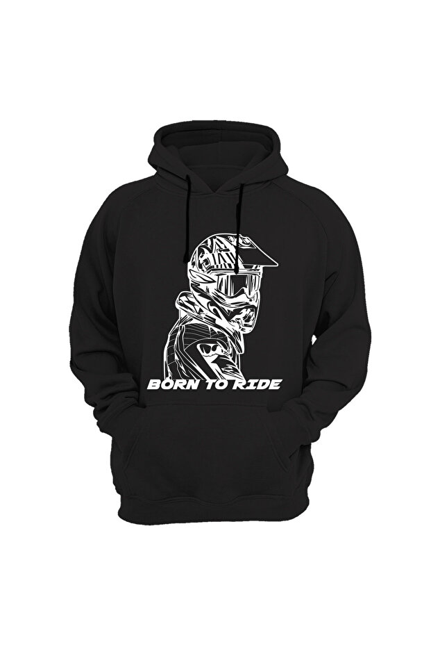 Unisex Motorcycle Biker Printed Born to Ride Helmet Regular Fit 100% Cotton Black Sweatshirt