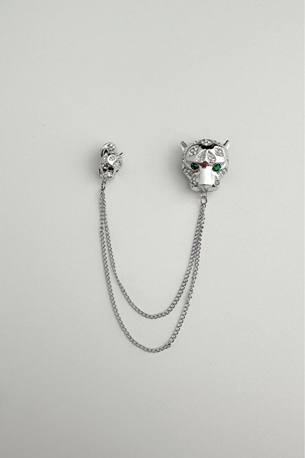 Kaplan Figürlü Zincirli Kaplan Broş - 2