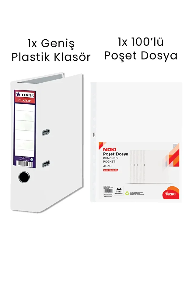 1 Adet Tigra Geniş Klasör 1 Adet Noki 100'lü Poşet Dosya Ofis Seti - 8