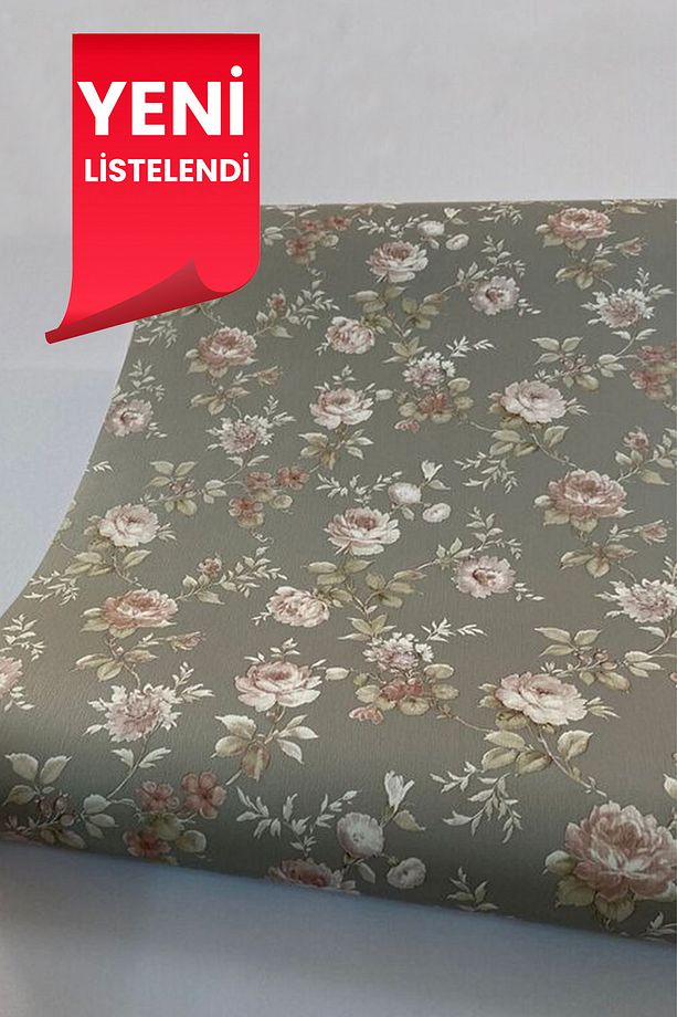 5346 Yeni Geniş Çiçek Gül Kurusu Gri Duvar Kağıdı 5,30 M² - 1