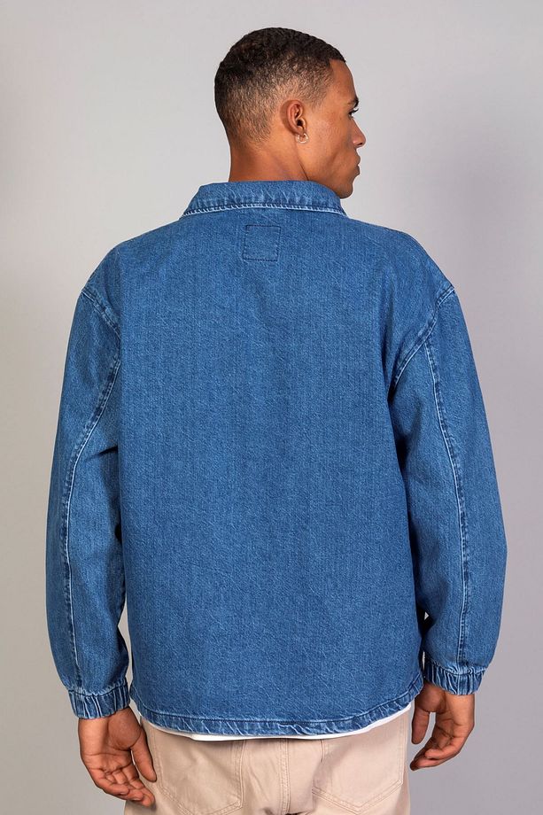 Erkek Gömlek Model Oversize Denim Koyu Mavi Ceket - 6