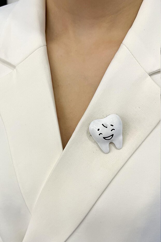 Beyaz Mineli İğneli Diş Broş (3cm) - 1