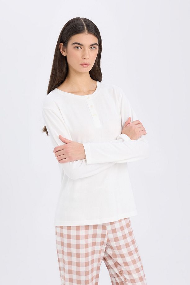 Fall in Love Pijama Takımı Uzun Kollu Üst Kareli Esnek Belli Uzun Alt D2266AX24WN - 3