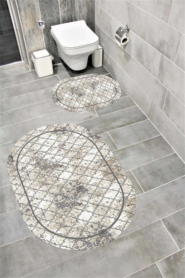 Water Resistant Digital Printed Bath Mat Set with Non-Slip Base