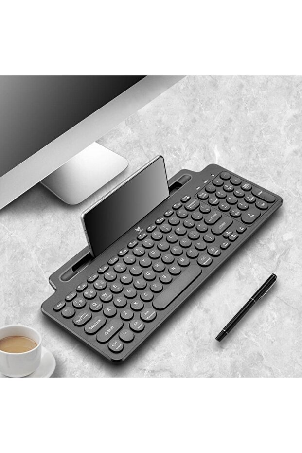 2.4 Ghz Wireless Bluetooth V5.0 Standlı Kablosuz Klavye Siya - 5