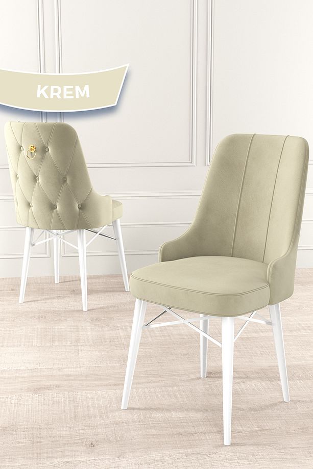 Are Serisi Mdf 80x132 Açılabilir Beyaz Masa Takımı 4 Krem Sandalye Ve 1 Bench - 5