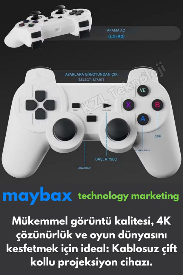 Taşınabilir Sinema Projeksiyon 720P  BT5.0 Wİ-Fİ6 Ekran Yansıtma 10.000 Oyun Kablosuz 2 Joystick - 6