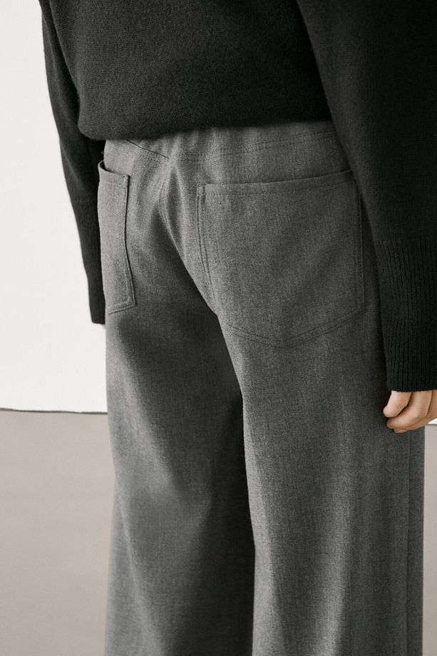 Bağcıklı straight fit flanel pantolon - 4