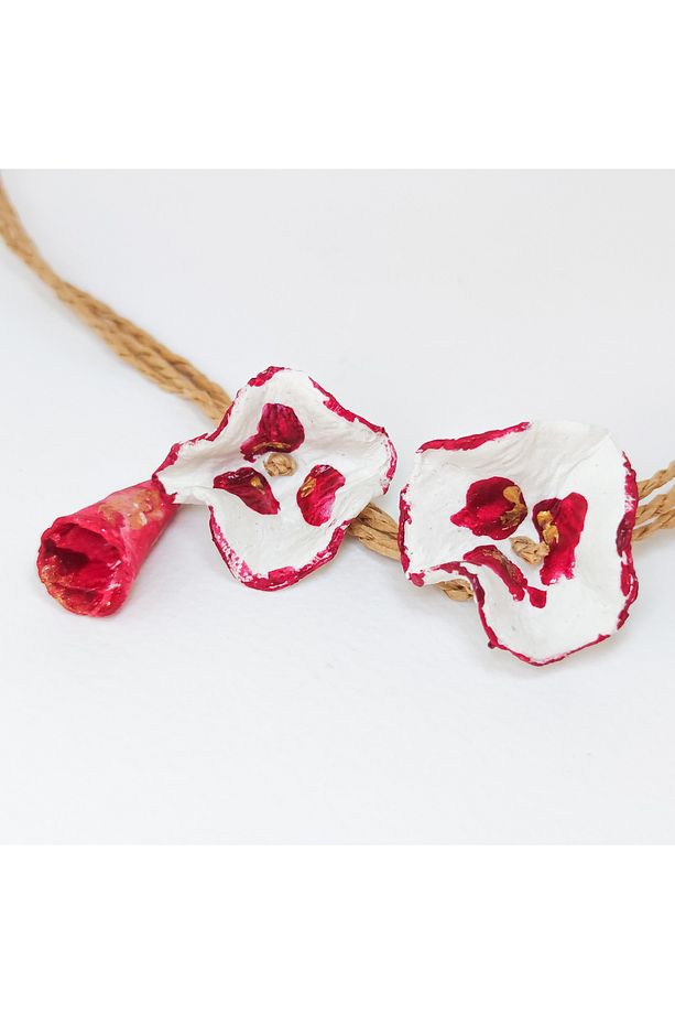 Paper mache el Yapım Kolye - çiçek küpe  çiçek kolye ultra hafif  Özel tasarım set takı - 4