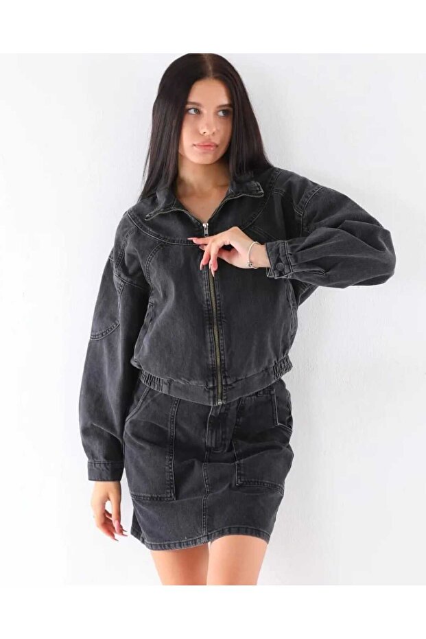 FÜME DENİM ÇEKET MONT - 3