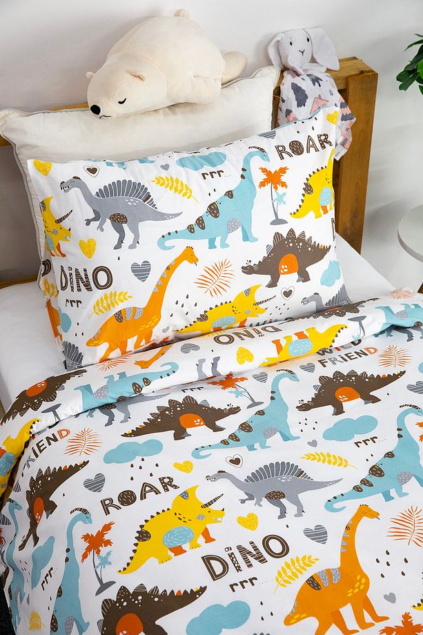 Dino %100 Pamuk Tek Kişilik Nevresim Seti - Mavi - 4