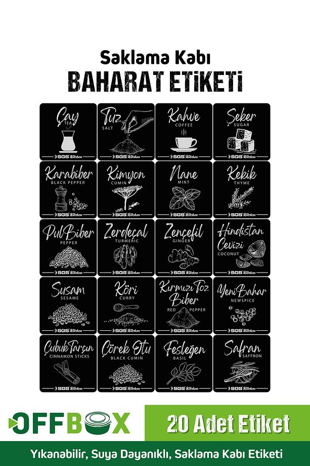 6 Lı 12 Parça 550 Ml. Kare Erzak Saklama Kutusu Baharatlık Seti 20 Etiket Hediyeli - 8