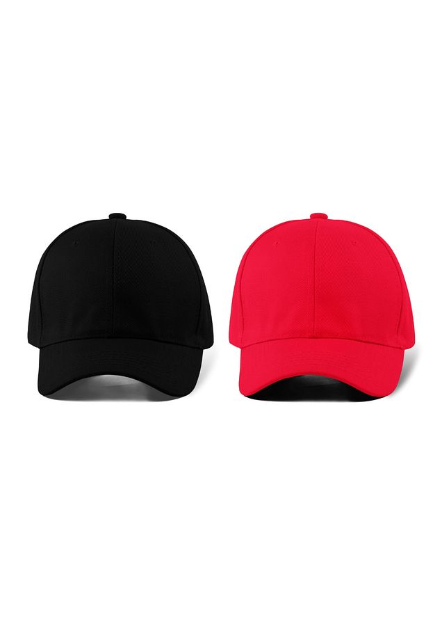 Basic Şapka 2'li Paket – Siyah - Kırmızı %100 Pamuk Gabardin Unisex Model - 1