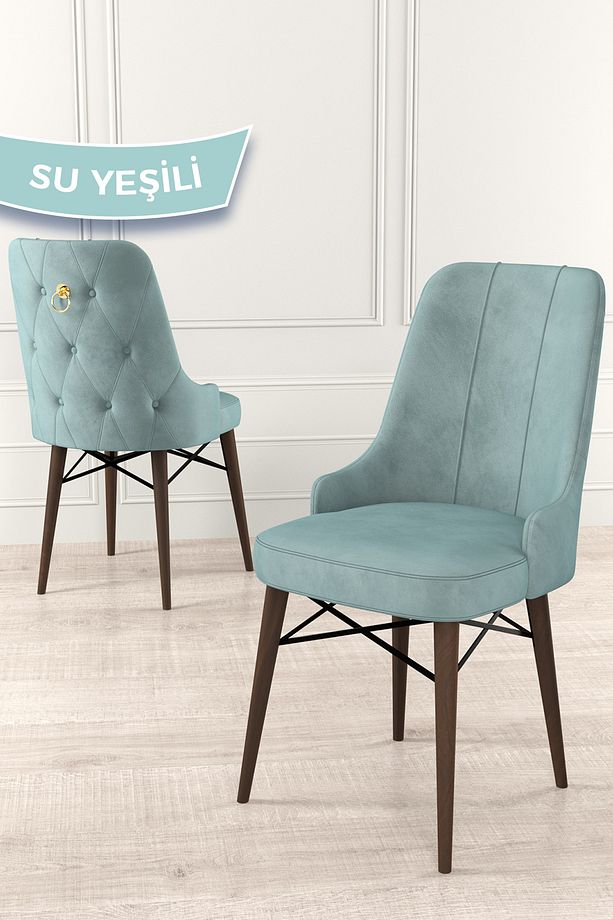 Are Serisi Mdf 80x132 Açılabilir Beyaz Masa Ceviz Ayak Masa Takımı 4 Su Yeşili Sandalye Ve 1 Bench - 5
