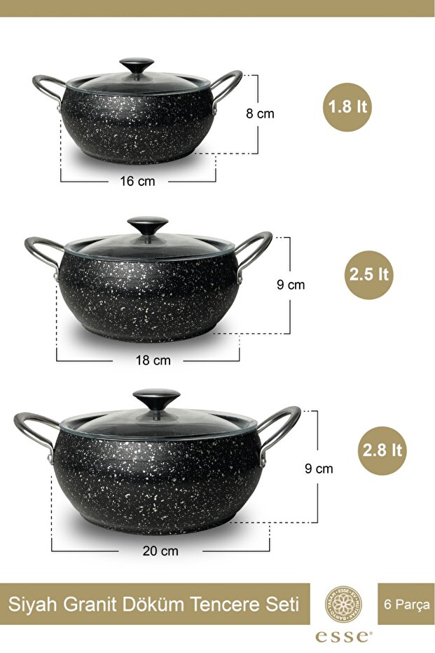 Silver Granit Güveç Tencere Set 6 Parça 16-18-20 Cm E0024 - 2