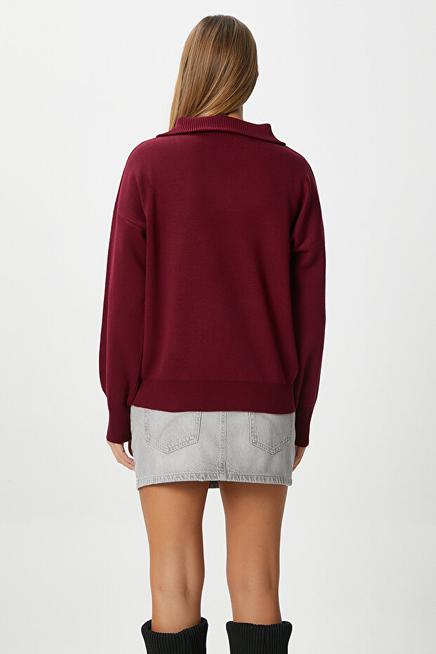 Kadın Bruno Basic Fermuarlı Bordo Kazak - 7