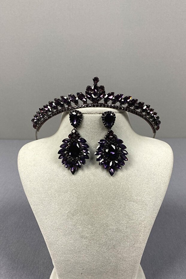 مجموعة أقراط Ece Bridal Henna Crown وDrop Shuttle Stone
