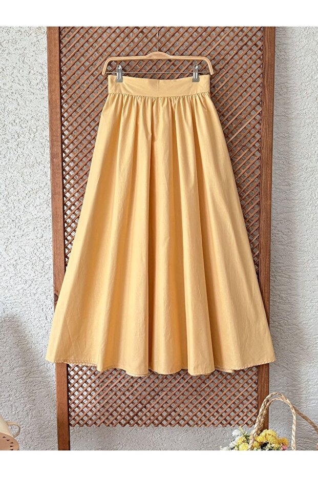 Sweet Yellow Flared Gathered Poplin Skirt