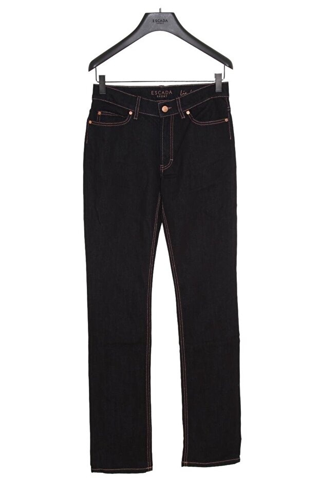 Boru Paça Yüksek Bel Likralı Jean Pantolon - 1