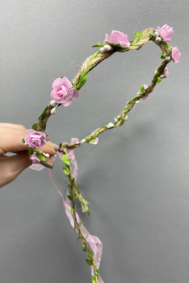 Pink Paper Bridesmaid Crown with Rose Leaves and Gift Children's Crown