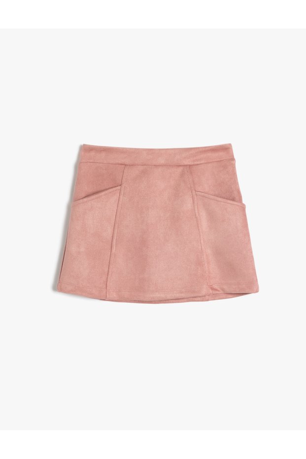Standard Waist Faux Suede Skirt with Pocket Detail