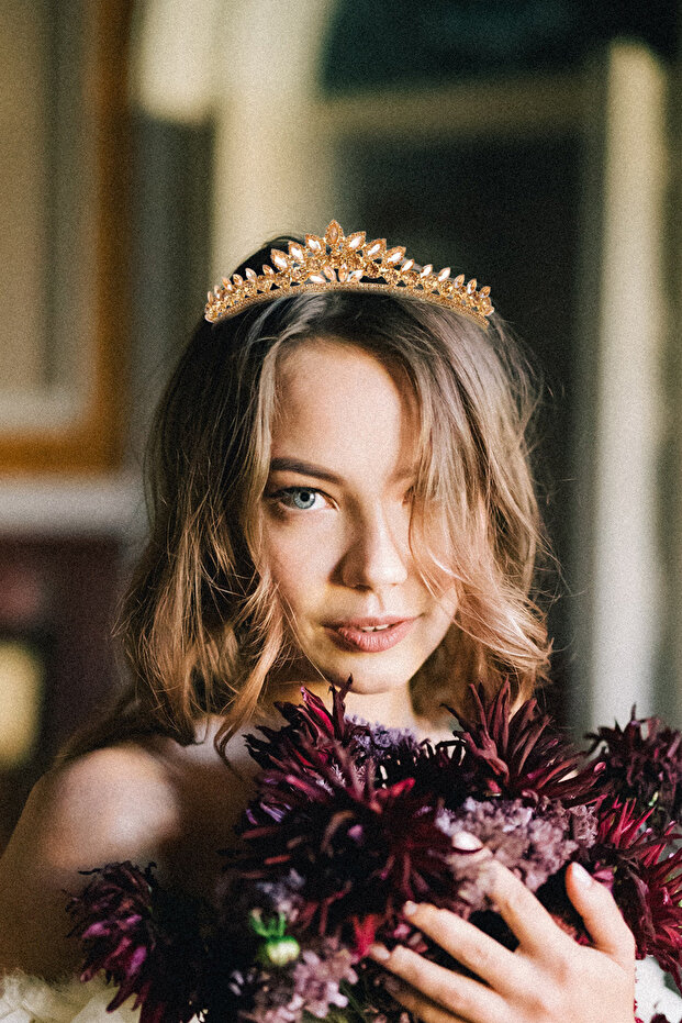Crystal Stone Bridal Princess Crown Leaf Model Queen Crown Honey